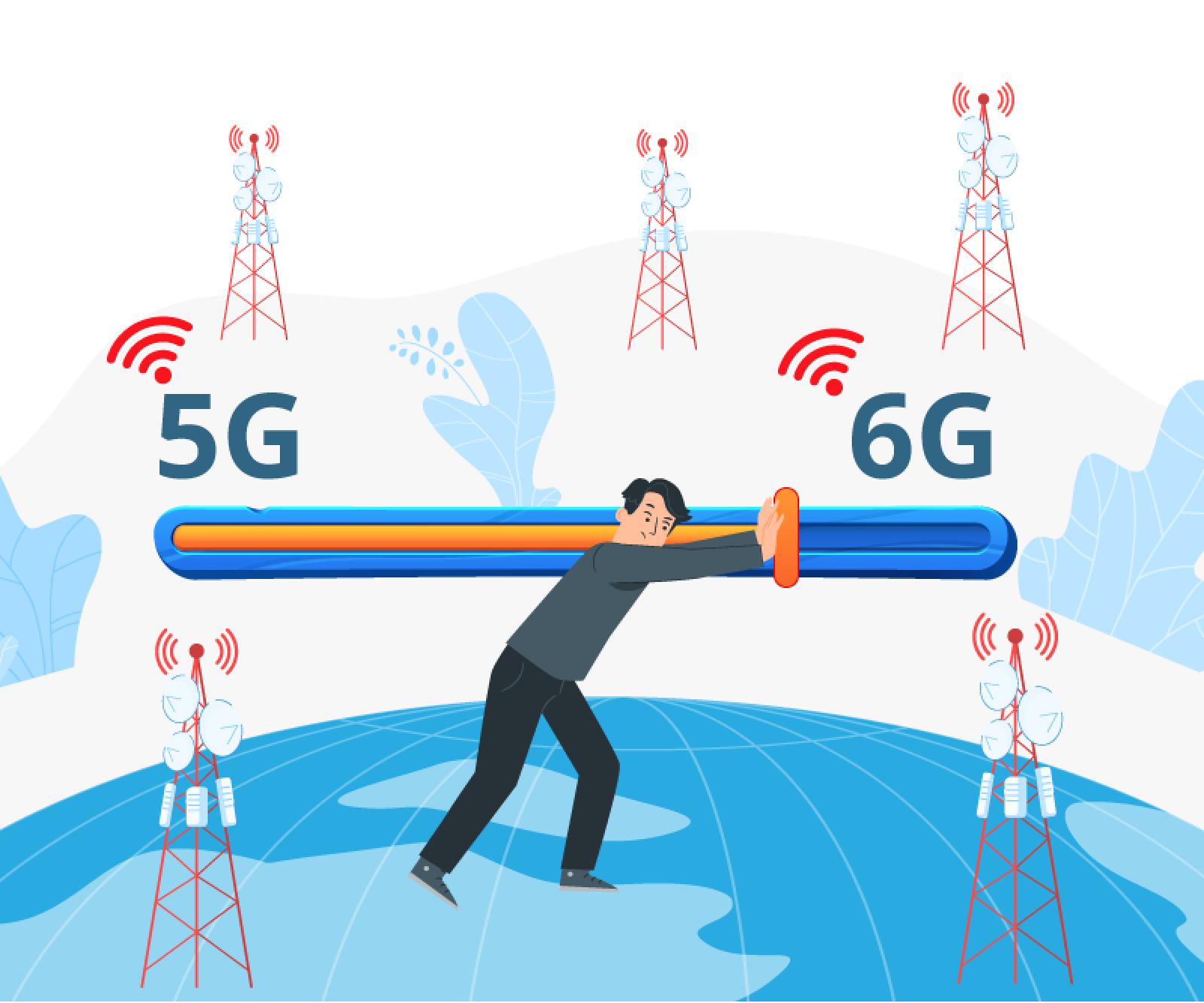 Image illustrating the evolution from 4G to 5G networks, highlighting advancements in connectivity.